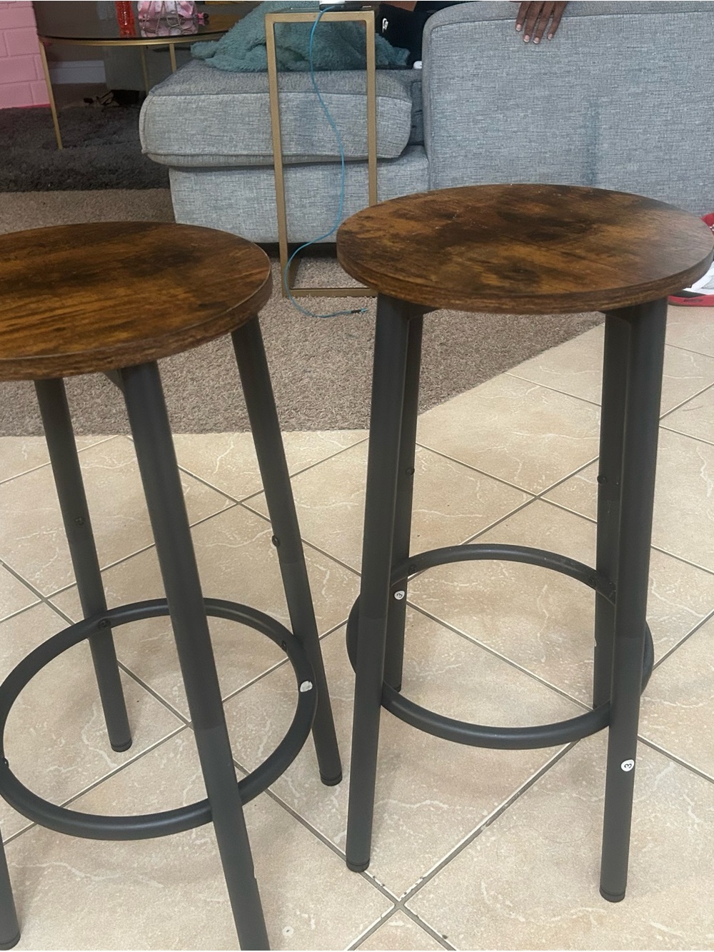 Industrial Rustic Round Bar Stools in Brown and Black - Set of 2